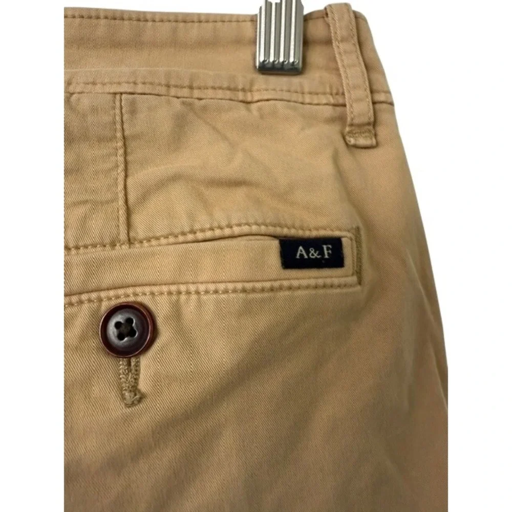 Abercrombie & Fitch Mens Khaki Tan Chino Shorts Size 28 Cotton Twill Flat Front
